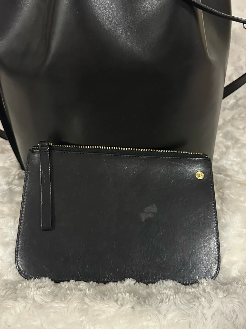 Mansur Gavriel Black Leather Drawstring Bucket Bag